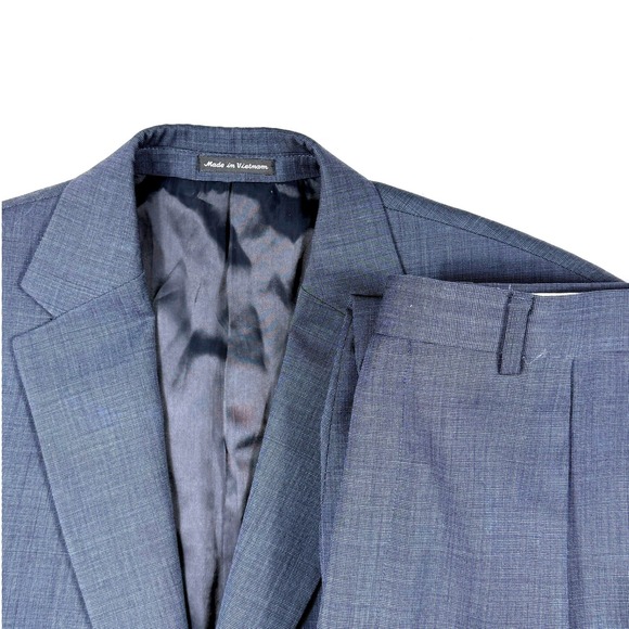 Lauren Ralph Lauren Suit Mens 46L 40x30 Navy 100% Wool 2 Piece Pleated 2 Button